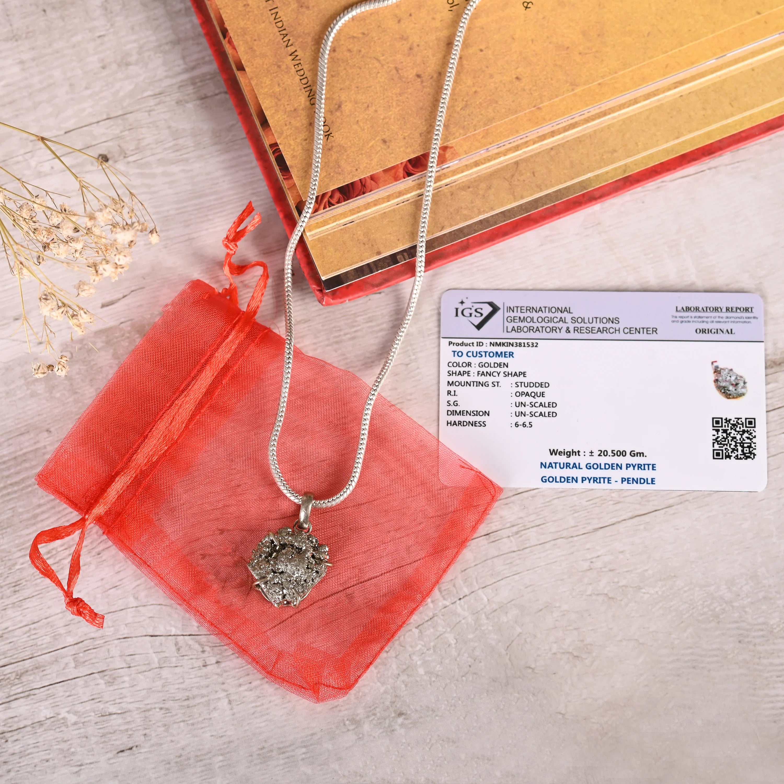 Money Magnet Raw Pyrite Pendant With Chain (Unisex)