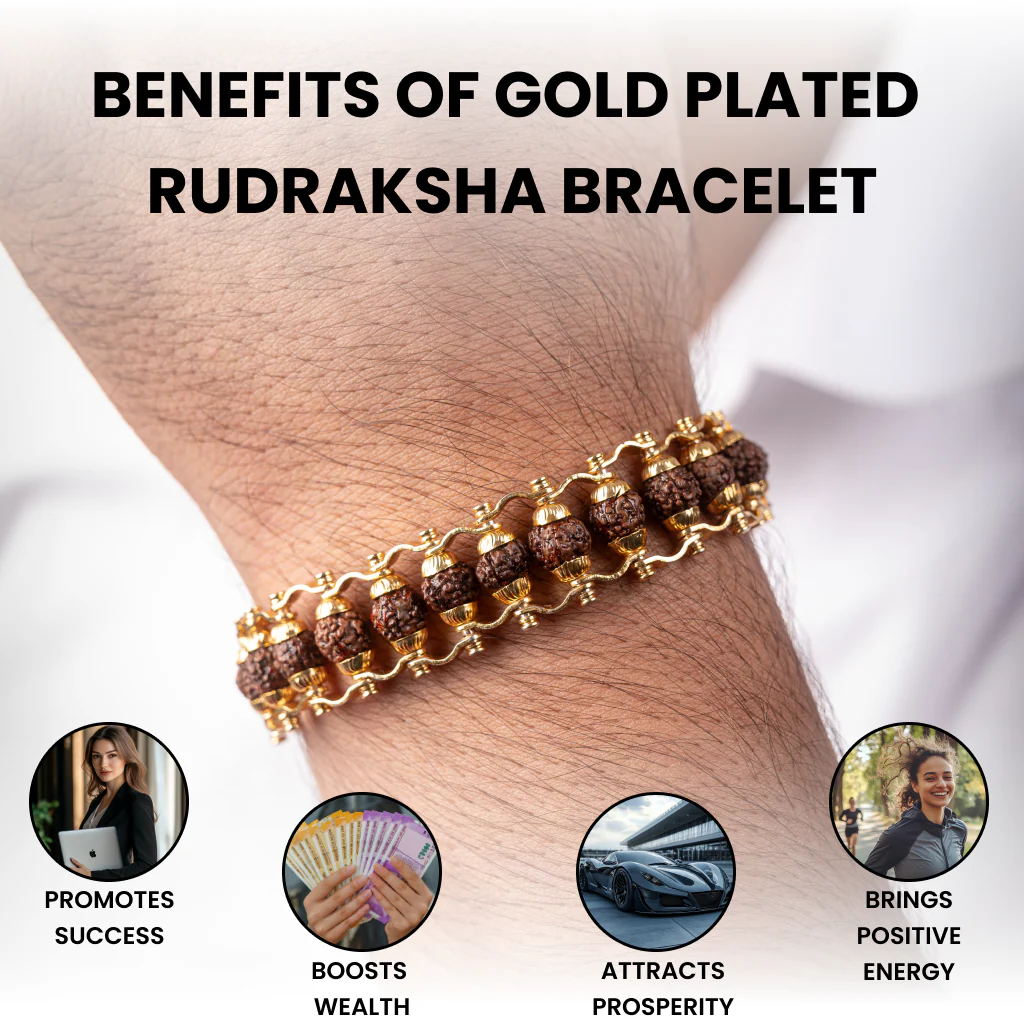 Gold Plated Beaded Rudraksha Bracelet